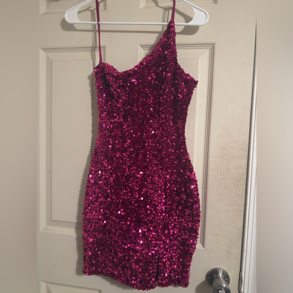 Glamorous Fuchsia Sequin Asymmetrical Dress